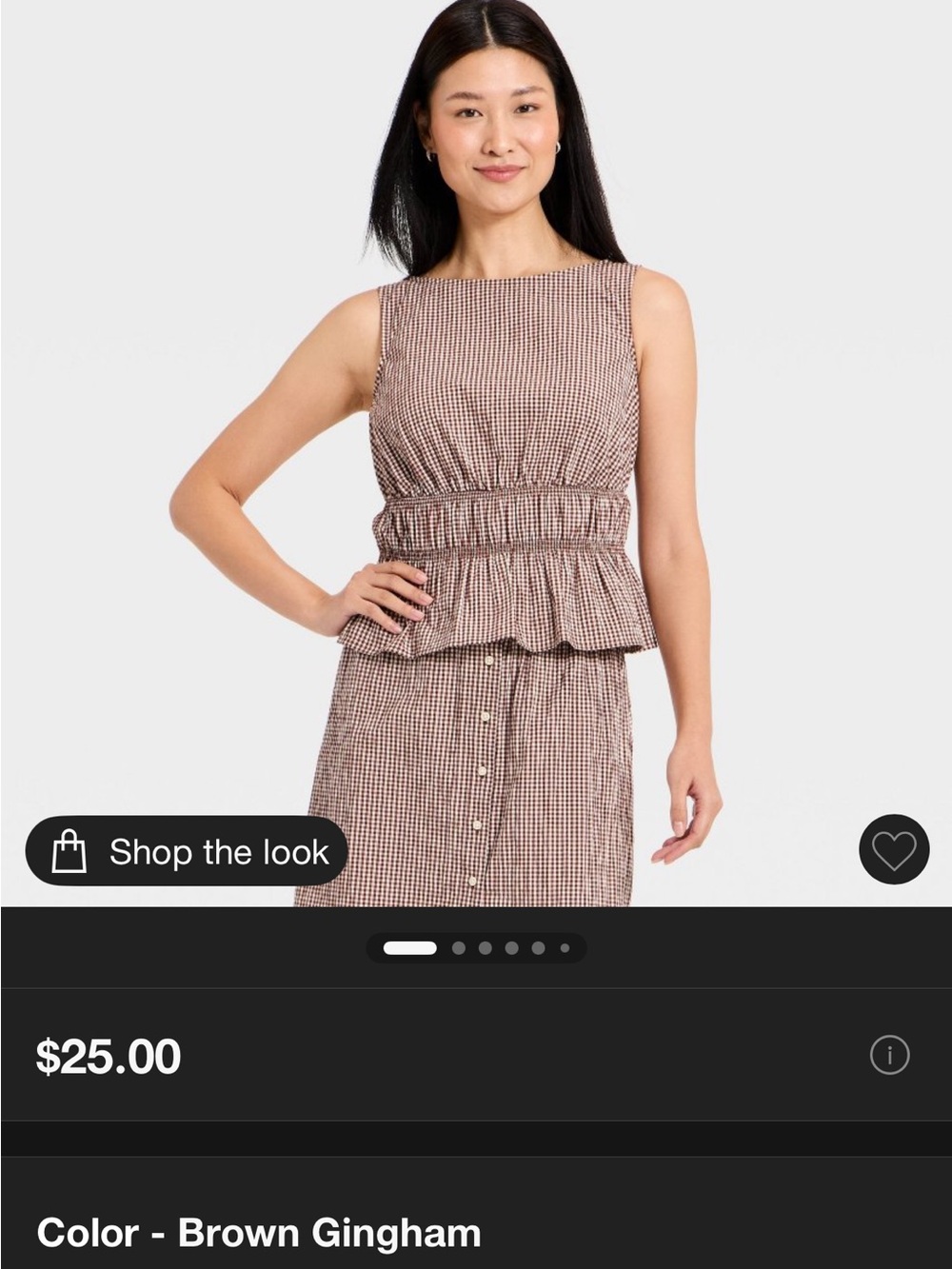 a new day Brown Gingham Sleeveless Peplum Top